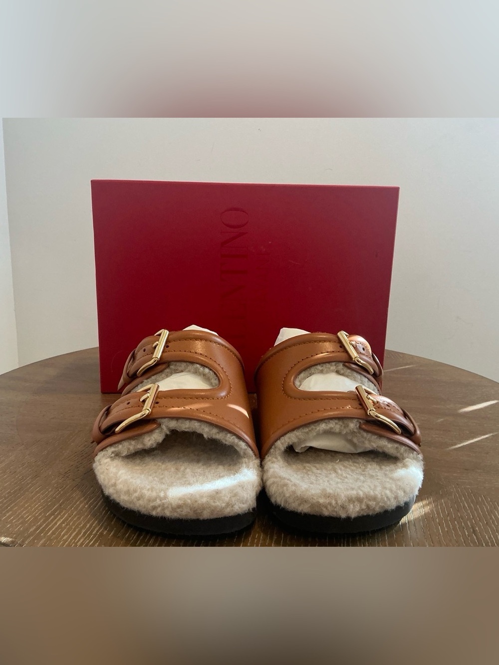 Valentino Garavani Women's Flip-Flops And Wooden Shoes, Leather, Brown/Almond - Picture 6 of 7